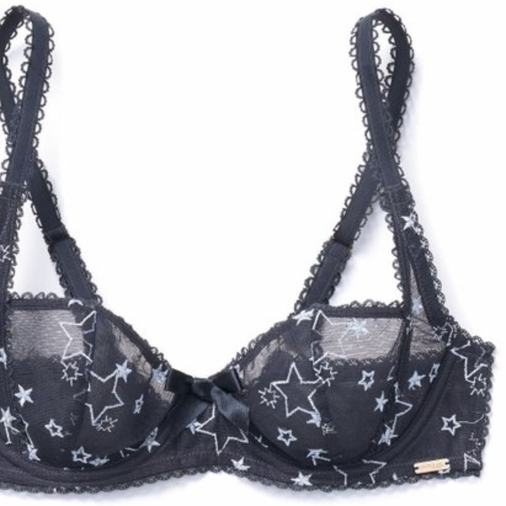 Mesh Unlined Starred Bra Slate See Through Mesh Scallop Edge